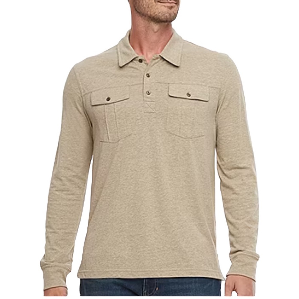 Mutual Weave Regular Fit Long Sleeve Double Pocket Collared Pullover Shirt XXL